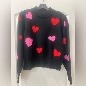 Kate Spade Black Sweater with Red and Pink Hearts